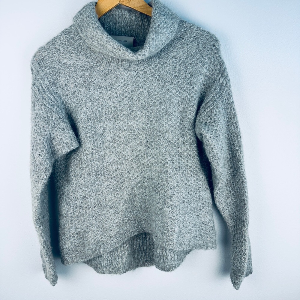 Brochu‎ Walker Cowl Neck Heather Grey 100% Superfine Alpaca Knit Sweater Small
